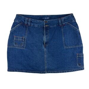 LA Blues Women's Denim Cargo Skirt Skort Blue Utility Pockets Button Size 20W